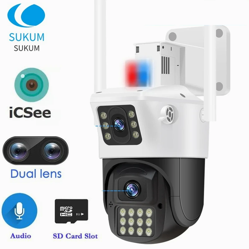 4MP ICSee Home Surveillance Cameras Outdoor With Dual Screen Security Protection Waterproof Wireless IP Camera