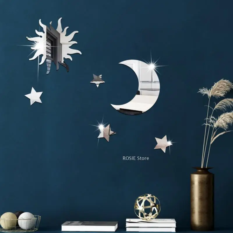 1Set Ramadan Acrylic Stickers Mirror Wall Sticker Star Moon Bedroom Living Room Birthday Party Supplies Terraces Decor