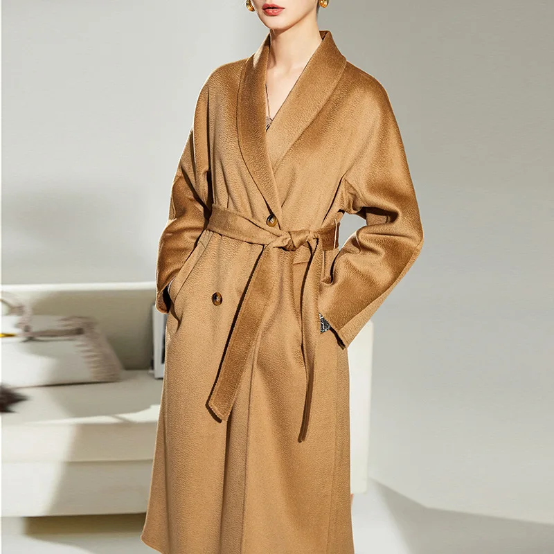 

Water Ripple Double-Sided Cashmere Coat For Women In Autumn And Winter, High-End Fashion Double-Sided Woolen Coat For Women