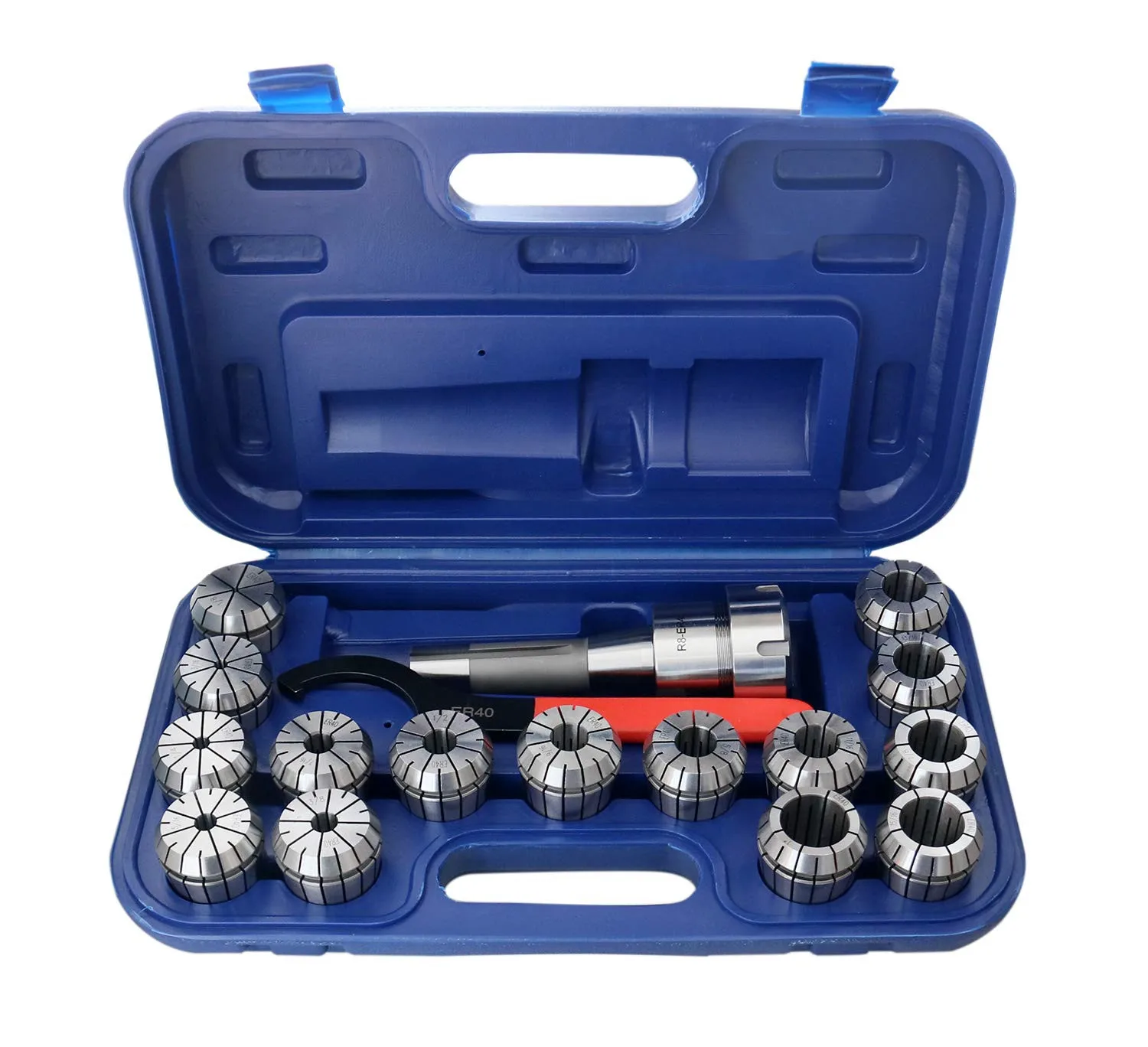 15Psc Er40 Collet Set Plus 1pc R8 Bridgeport Shank Holder and Wrench Gifts Box Hand Tools,Home Improvement Workholding Devices