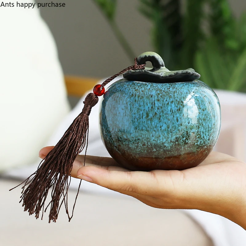 Persimmon Storage Tank Ceramics Tea Pot with Cover Small Portable Sealed Jar Tea Storage tea canister ceramic storage jar Home Desktop Decorative Cans Teaware