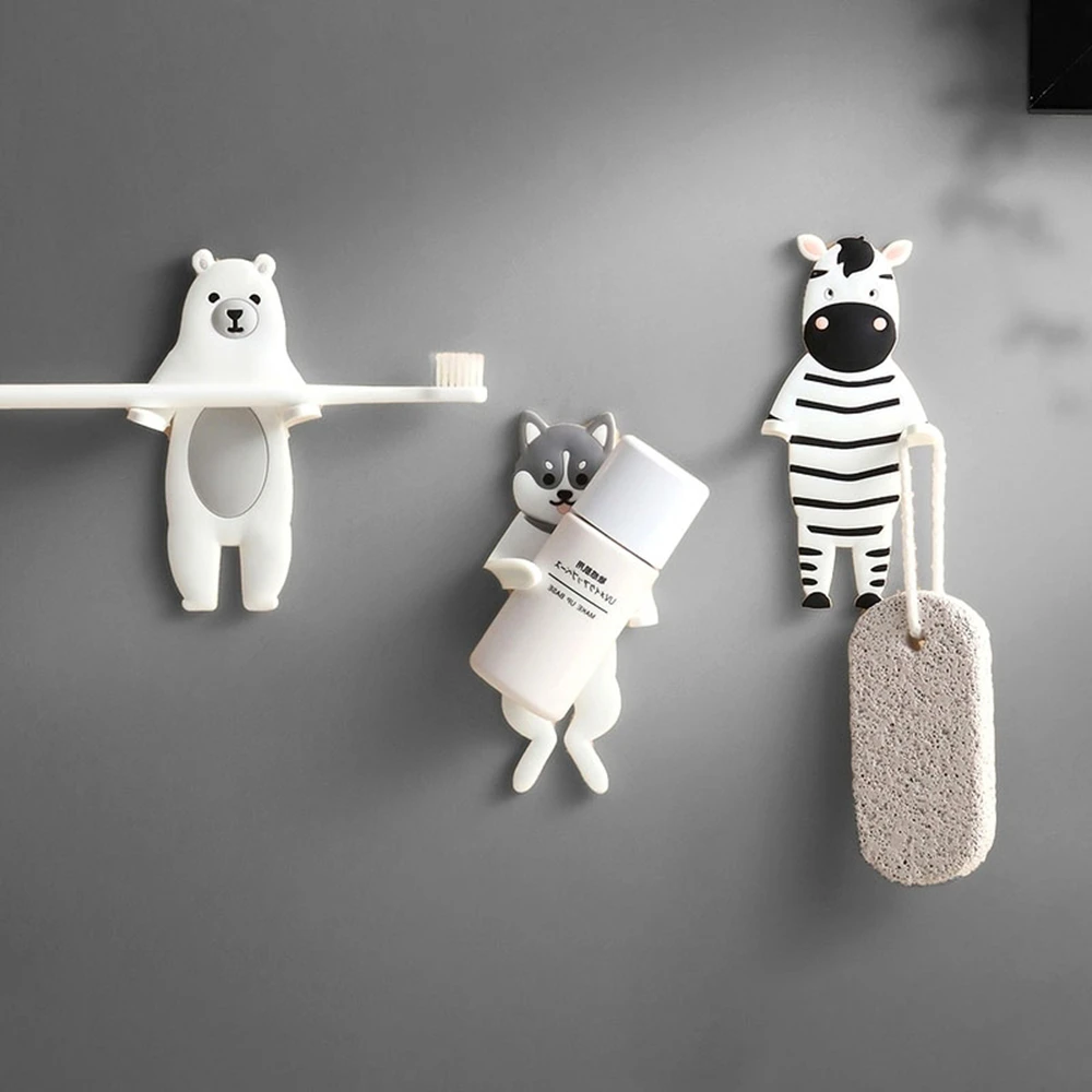 Creative Cartoon Animal Hooks Reusable Punch-free Rustproof Adhesive Wall  Hook Kitchen Bedroom Door Hangers Key Towel Cap Holder