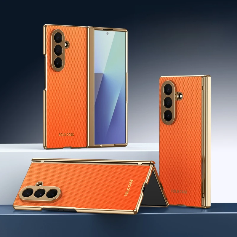 Luxury Electroplated Frame Leather Case with Screen Protector and Hinge Protection