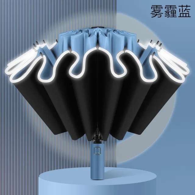 Szélálló 16 Csont Teljesen Automatikus Hajtogató Fordított Esernyő Üzleti Autó Esőálló Nagy Vinil Napvédő Esernyők - Image 6