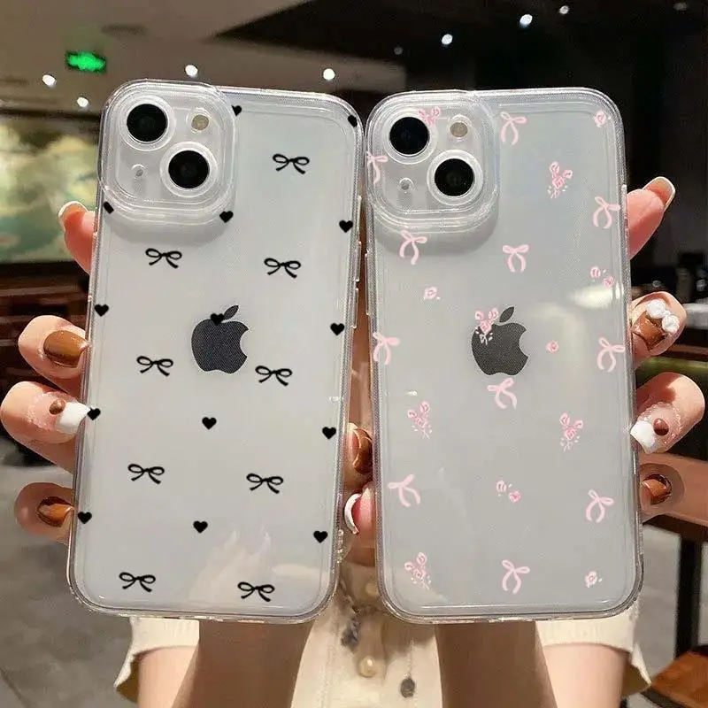Custodia per telefono con fiocco rosa carino coreano per iPhone 16 15 14 13 12 11 Mini Pro Max X XR XSMax 7 8 Plus SE20 Cover trasparente  202192403