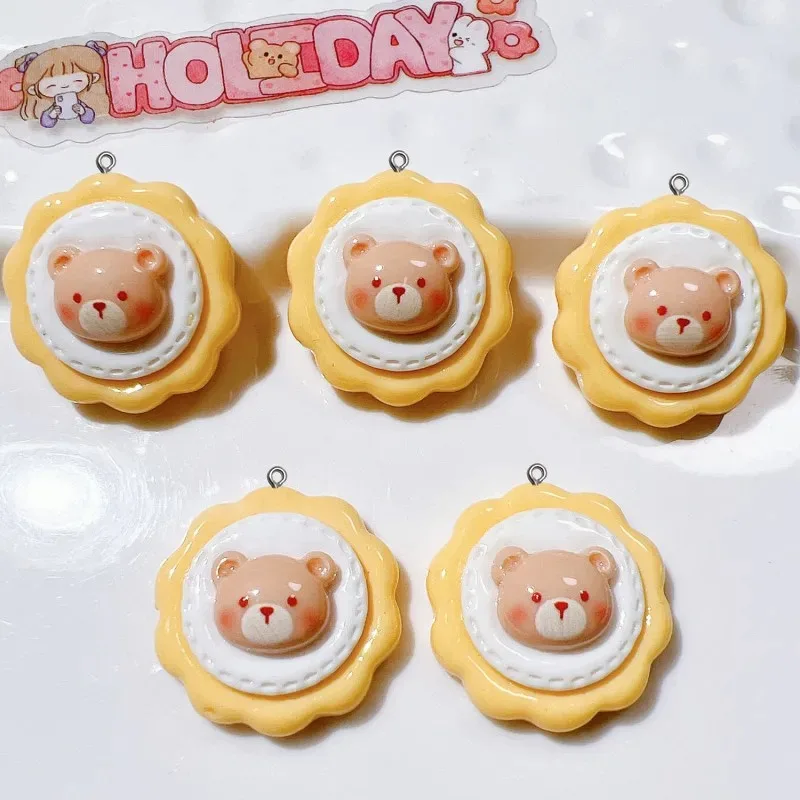 10Pcs Catoon Bear 꽃 수지 참 귀여운 귀걸이 목걸이 전화 쉘 펜던트 애니메이션 키 체인 공예 후크 DIY 쥬얼리 만들기