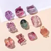 10Pcs/lot Natural Fluorite Crystal Carved Animals Shape Wealth Square Flower Lucky Pixiu Cute Bead With Hole For Jewelry Making 2