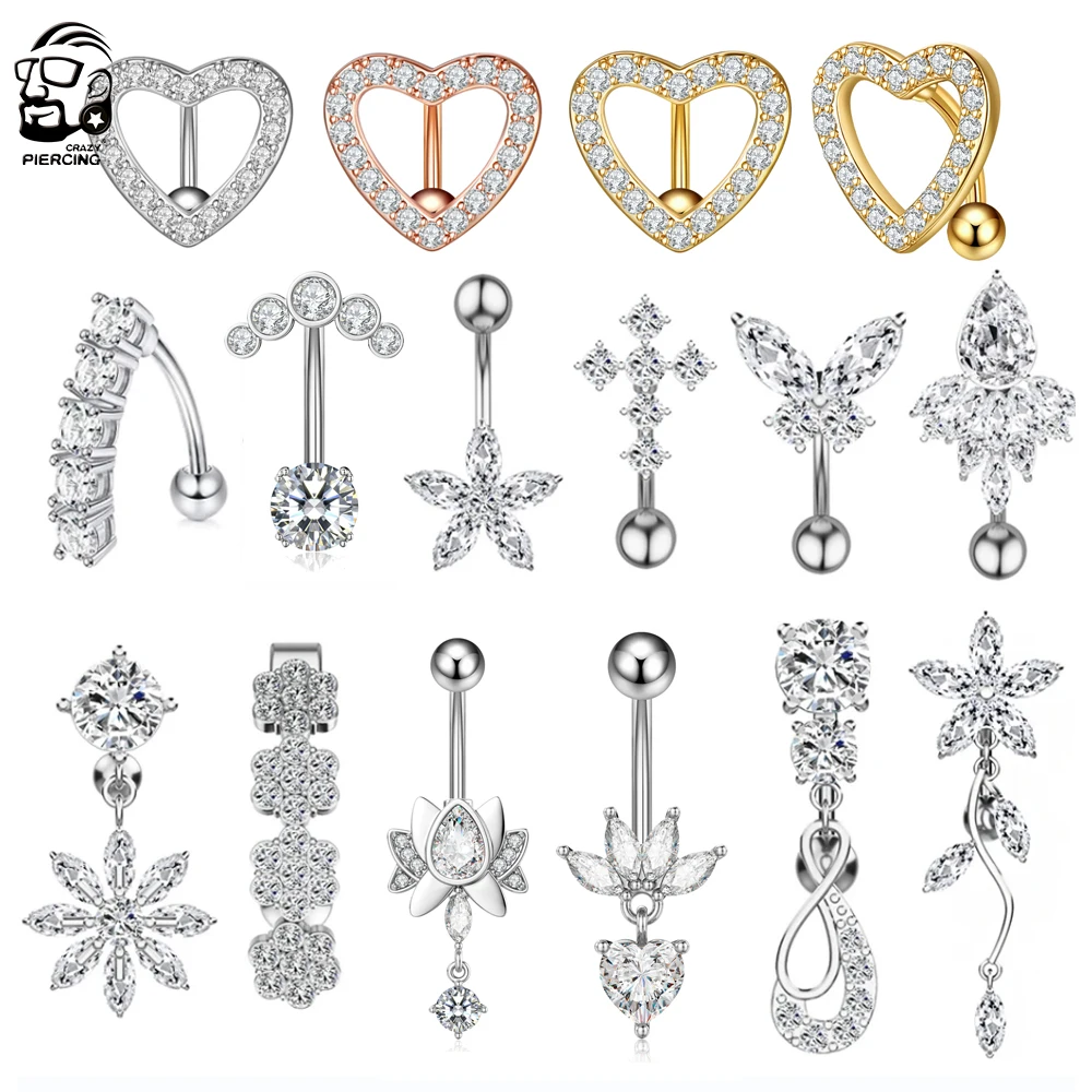 ReversedBarBellyButtonRingsDangleFlowerStarNavelRingSurgical