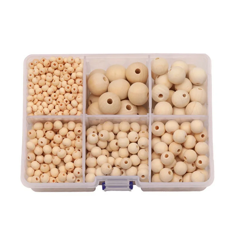 Wooden Beads Set Natural Round Wood Beads with Crystal Elastic Line for Jewelry Craft DIY embroidery kits beaded pearl charms