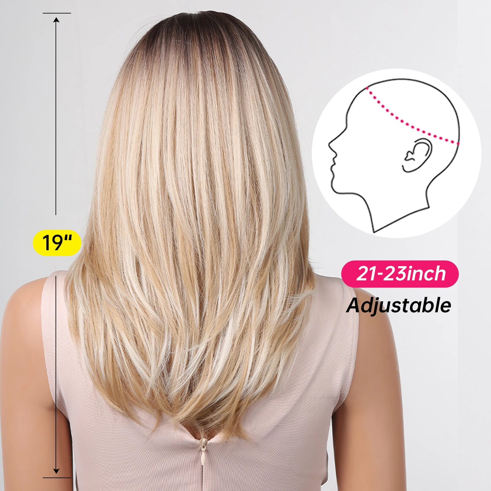 Synthetic Wig Long Blonde For Women With Fringe Ombre Color Dark Roots Layered Heat Resistant
