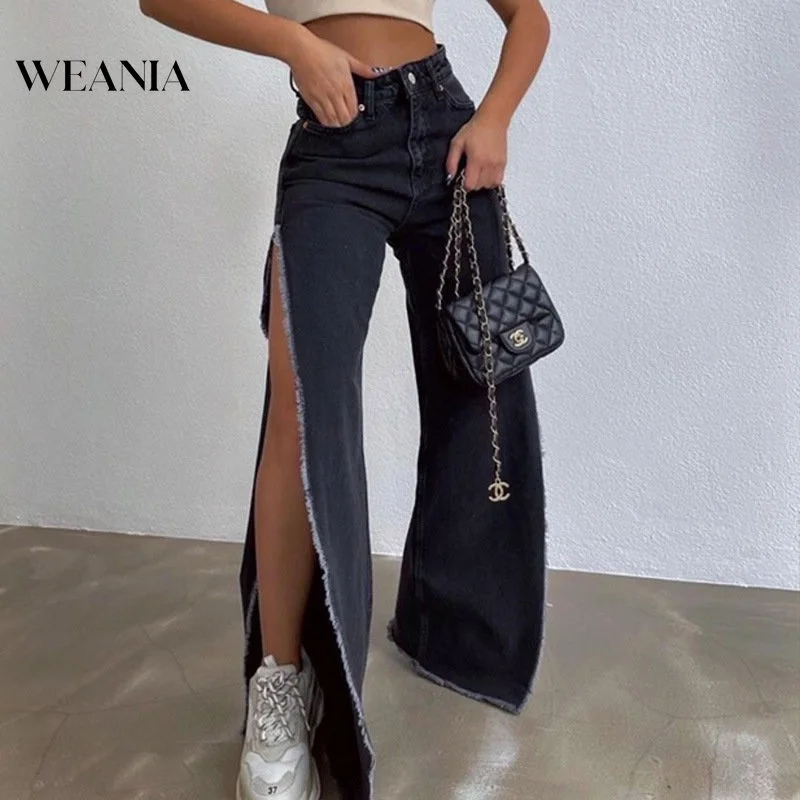 

Women's High-Waist Slit Sides Straight Jeans