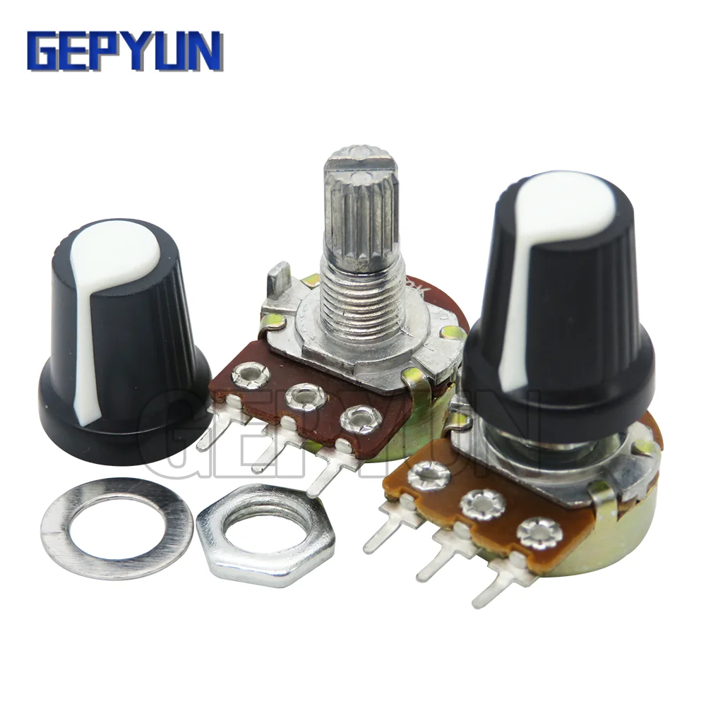 Linear Potentiometer Rotary Potentiometer Potentiometer Kit 5Sets WH148 1K 10K 20K 50K 100K 500K Ohm 15mm 3 Pin Linear Taper Rotary Potentiometer Resistor for Arduino with AG2 White cap