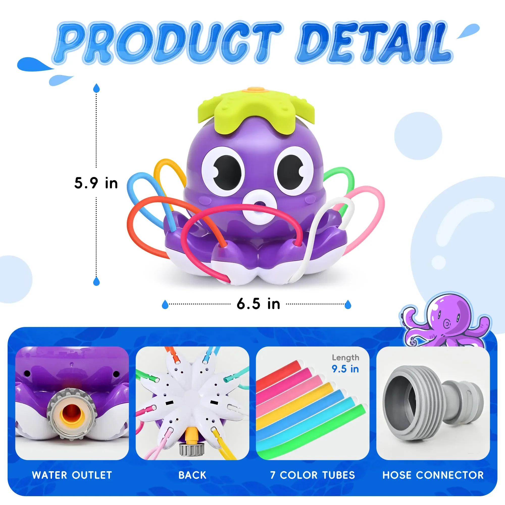 Water Sprinkler Octopus Toys Outdoor Water Toys for Kids Bathtub Games Automatic Rotating Sprinkler Children Octopus Bath Toy 6