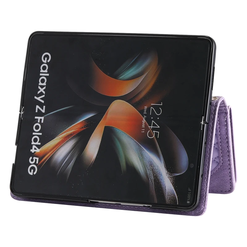 Luxury Double Layer Zipper Wallet Case for Samsung Galaxy Z Fold 4 Lozenge PU Leather Flip Cover for SM-F936B SM-F936U SM-F936N