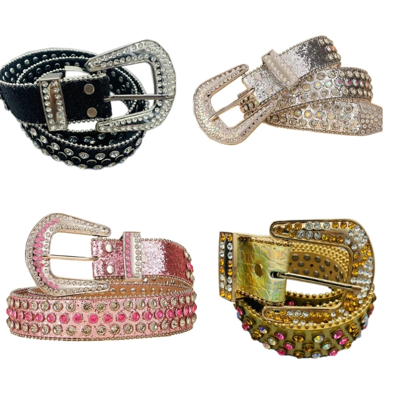 

Rhinestones Belt Western Cowgirl Bling Studded Leather Crystal Diamond Belt