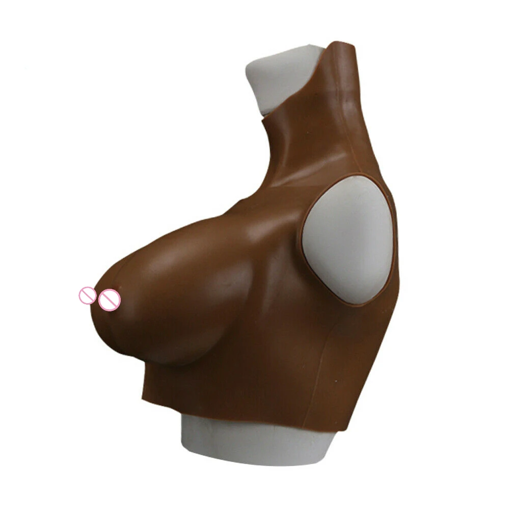 Soft Silicone Formed C-G Cup Realistic Woman Fake Breast Shape Dark Brown Suitable for Drag Queens and Transgenders