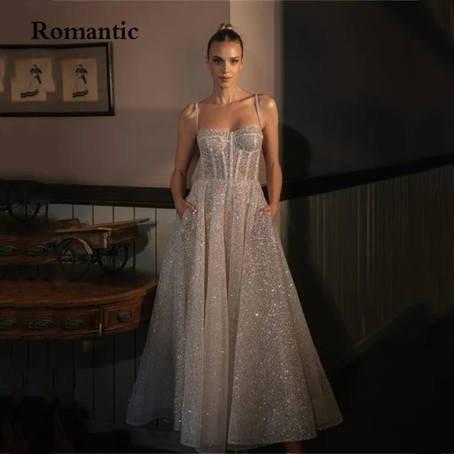 Romantic Long Evening Dresses White Glitter Spaghetti Strap Sweetheart  Backless Prom Gowns Ankle Length Formal Party Dresses - Prom Dresses -  AliExpress