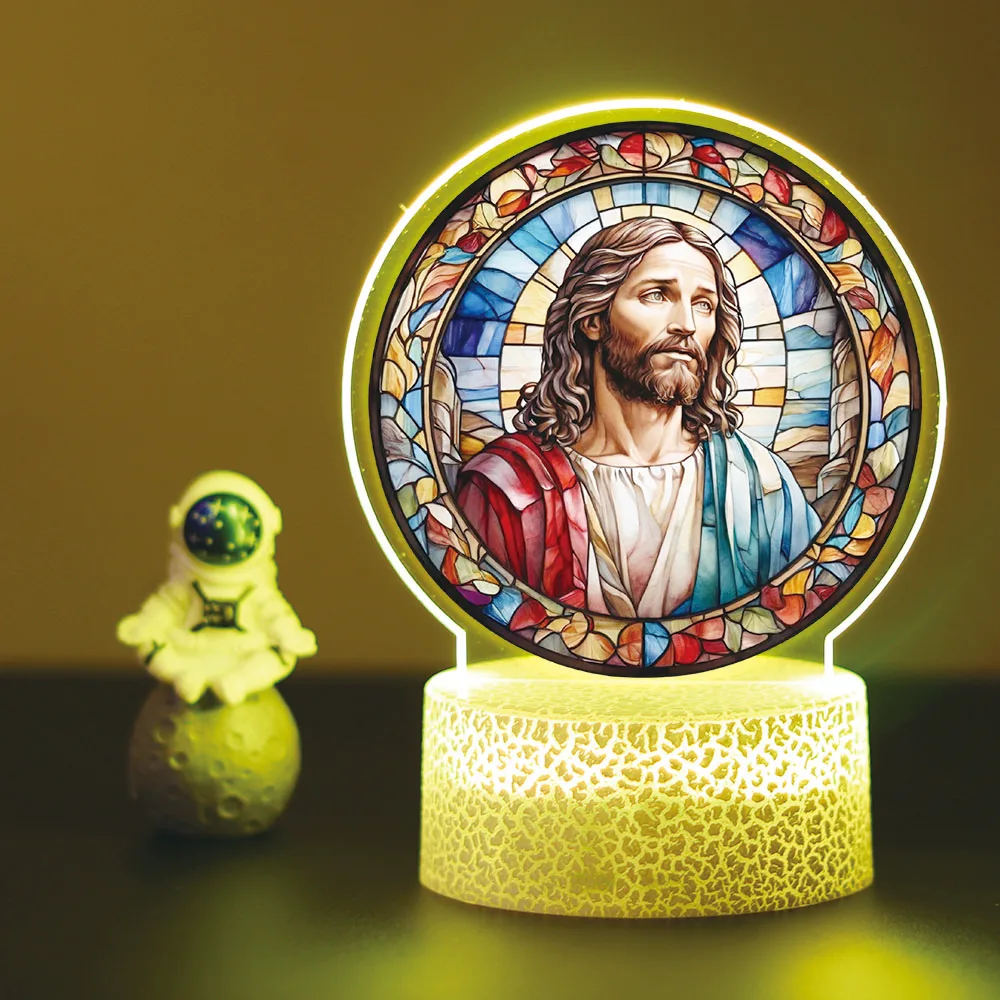 Gesù Croce Lampada 3D Amici Natale Pasqua Luce notturna a LED Crocifisso Illusione ottica Luce notturna Lampade da tavolo da scrivania Decorazioni per