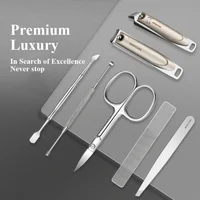 7Pcs High-Quality Manicure Set Color Contrast Sets Nail Clippers Cutter Tools Kits Stainless Steel Pedicure Travel Case for man 2