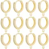 12Pcs Real 18K Gold Plated Huggie Hoop Earring with Loops Lever Back Dangle Rhinestone Hoop Earring Round Stud Ear Wires 16x14mm
