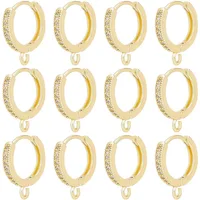 12Pcs Real 18K Gold Plated Huggie Hoop Earring with Loops Lever Back Dangle Rhinestone Hoop Earring Round Stud Ear Wires 16x14mm