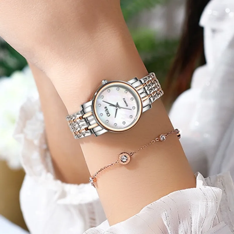 Women Watches Fashion Automatic Luxurious Stainless Steel Waterproof Lady Quartz Watch Steel Band Business Clock นาฬิกาข้อมือ