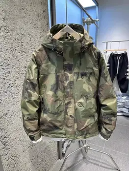 American Outdoor Cargo Camouflage Outerwear Men's Hood Jacket Spring Fashion Loose Large Pocket Top Jacket
