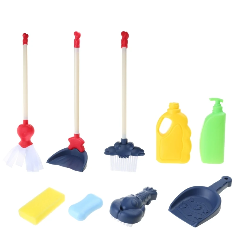 9/10 Pcs Kids Cleaning Set Toy Cleaning Set Broom Mop Brush Dust Pan Towing Bucket Soap Brush Birthday Gift for Kids 2