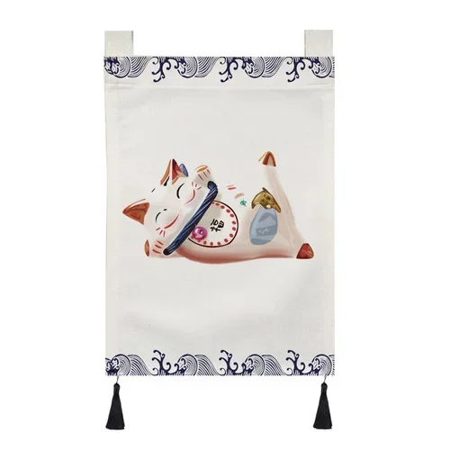 Double-sided Printing Japanese Lucky Cat Door Curtain Sushi Restaurant Izakaya Horizontal Curtain Decorative Flag Curtain 6