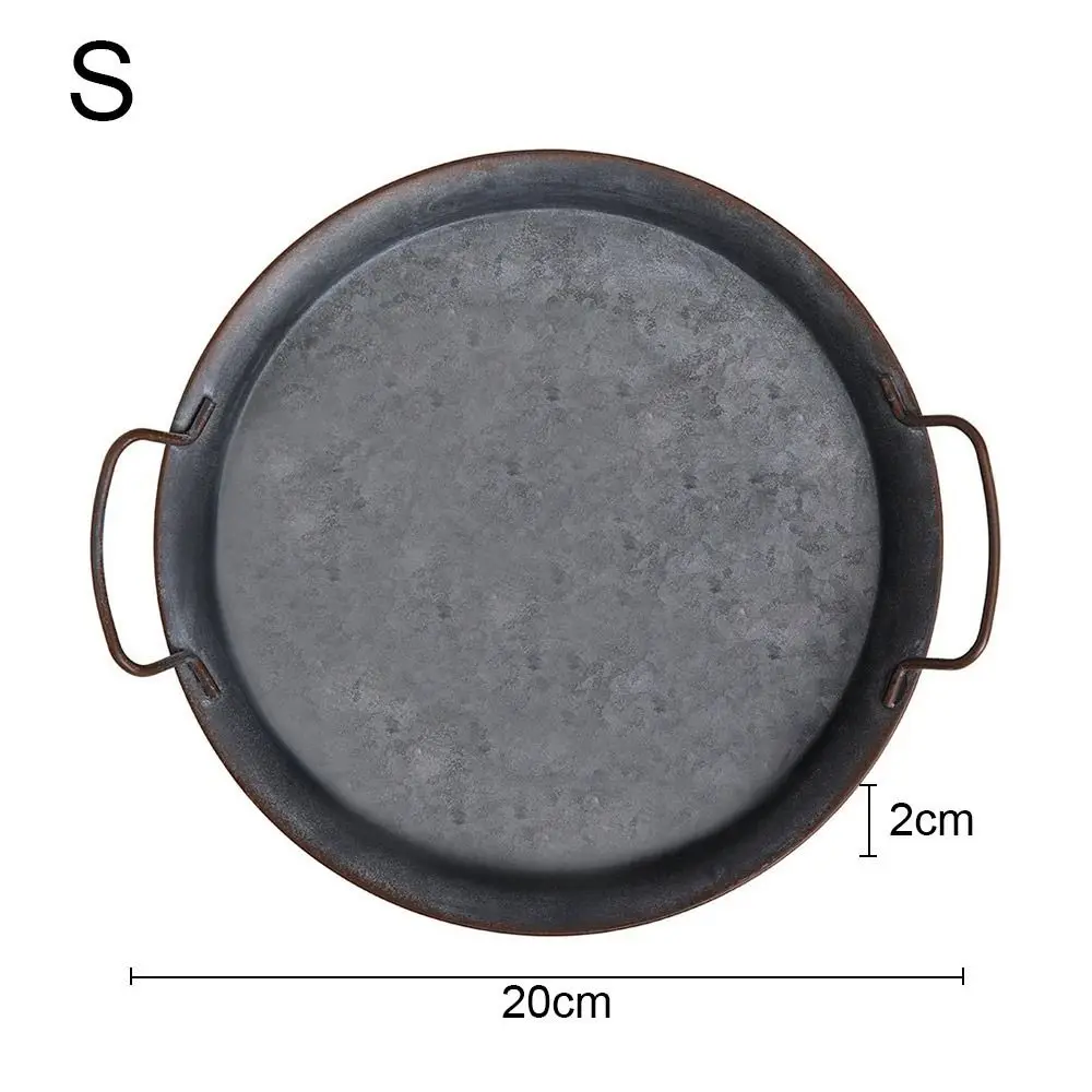 Retro Metal Plate With Handle Round Bread Trays Iron Craft Decorative Tray Storage Bread Serving Tray Home Decor