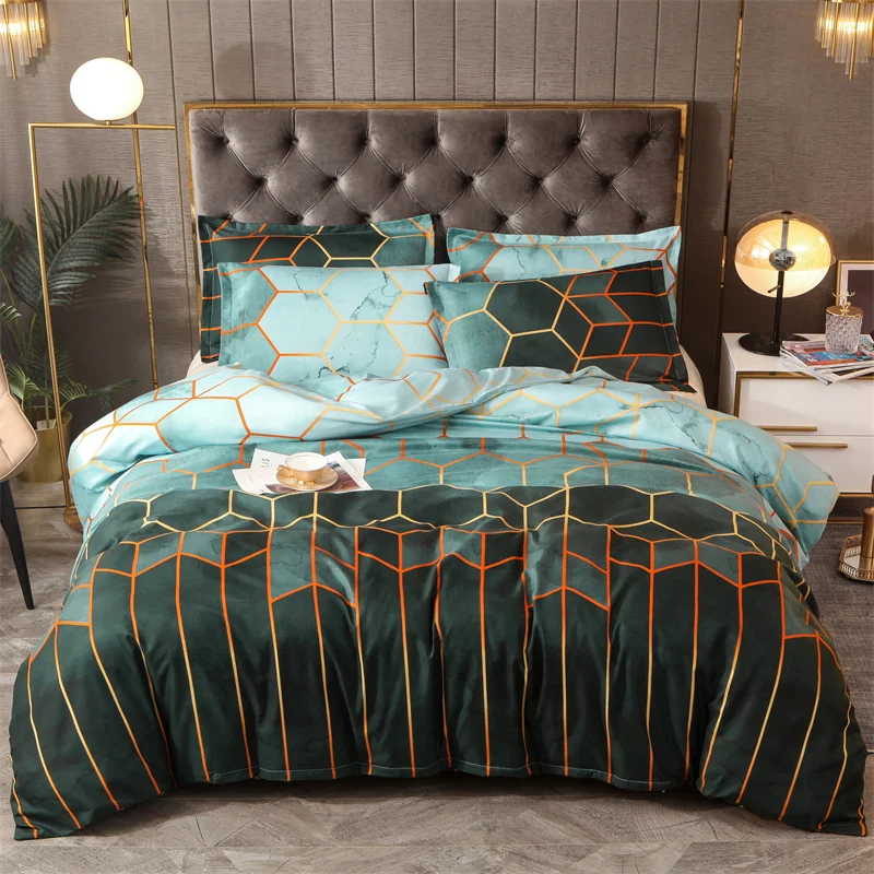 Set piumino verde da 3 pezzi Twin/Full/Queen/King/Singolo/Doppio, set di biancheria da letto geometrici per uomo donna, copripiumino in marmo  15