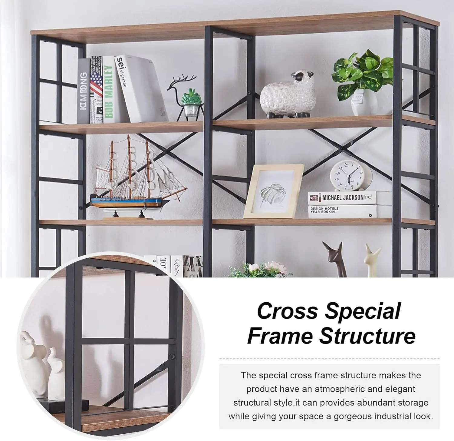Bookshelf, Industrial Double Wide 7-Tier Bookshelves, 84" Tall Bookcase with Open Shelves, Heavy Duty Bookcases with Storage