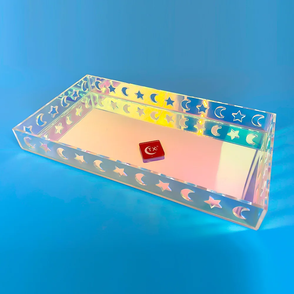 Iridescent Acrylic Bathroom Tray Storage Breakfast Iridescent Perfume Tray Vanity for Dresser Bedroom Kitchen Coffee Table