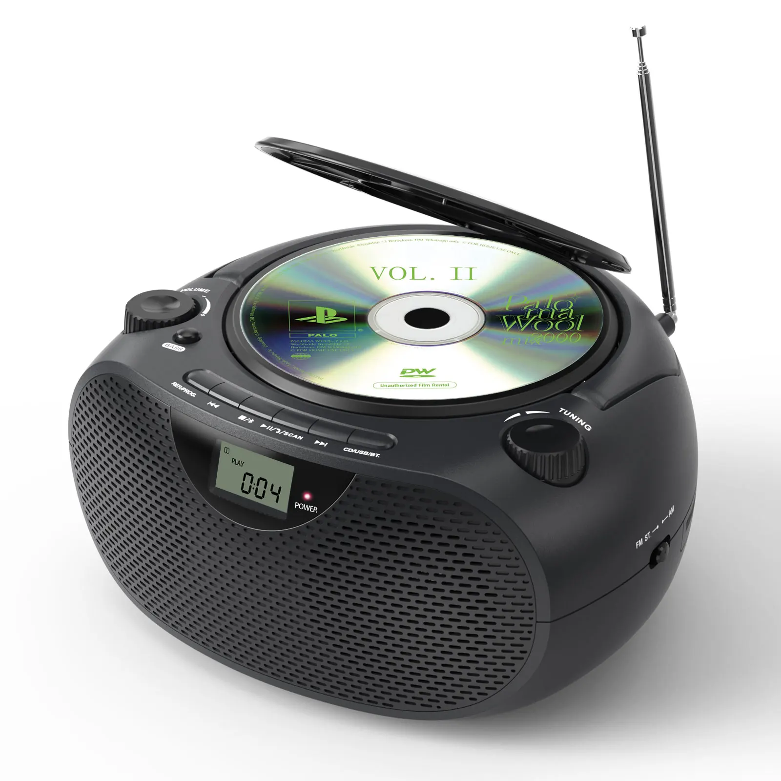 Portable CD boombox with AM FM radio bluetooth and USB,bass boost loud ...