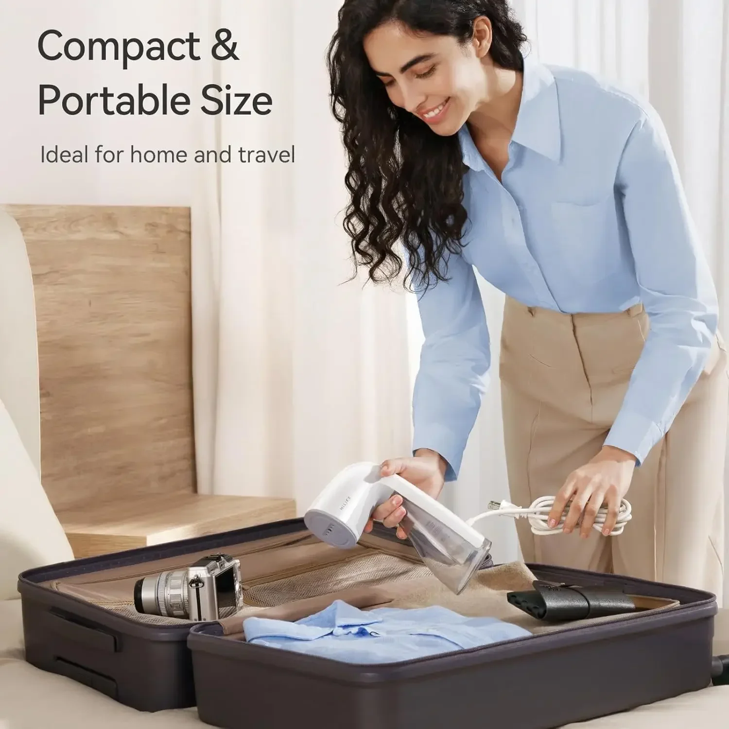 Clothes steamer 1100W, 300ml Large capacity, fast wrinkle removal Suitable for all fabrics Small and portable travel steamer