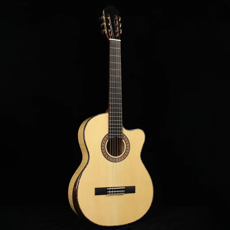 Classical Guitar 39 Inch Flame Maple Cutway with Radian Corner Spruce Solid Wood Top with EQ