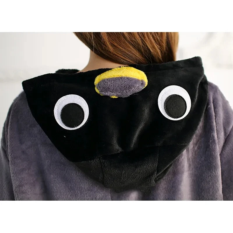 Adult Anime Kigurumi Onesie Funny Grey Penguin Costume Pajamas For Women Men Unisex Flannel Warm Soft Animal Onepieces Sleepwear