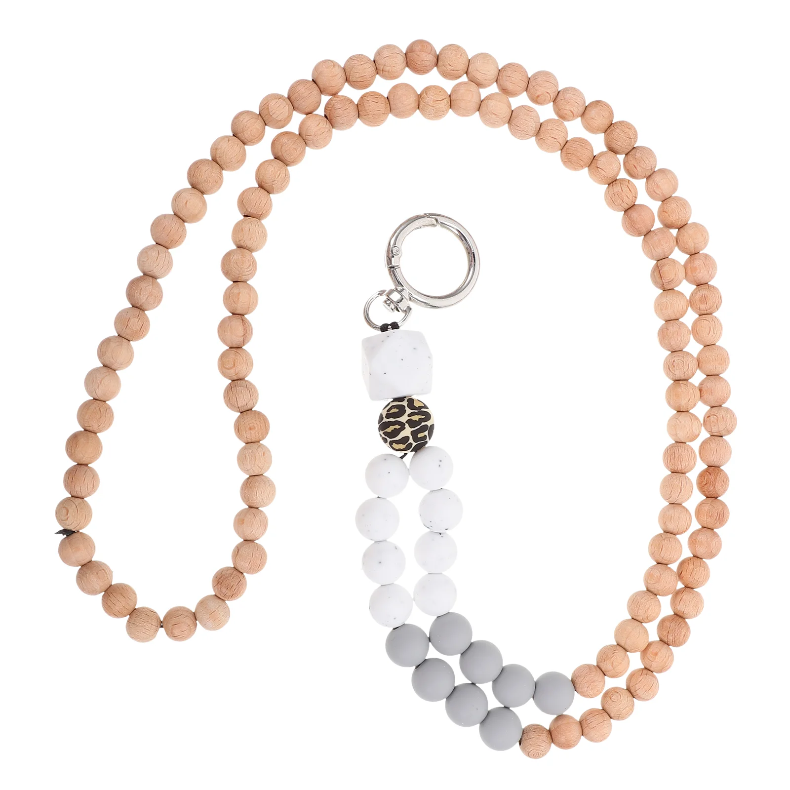 

ID Beaded Lanyard Beads Wooden Lanyards for Badges Retractable Cute Teacher Phone Holder