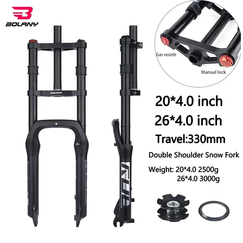 

Воздушная вилка BOLANY, 20*4,0 дюймов/26*4,0 дюймов, двойная Наплечная Снежная передняя вилка 130 мм, Походное крепление для электровелосипеда, 1-1/8 дюймов, Steerer bike