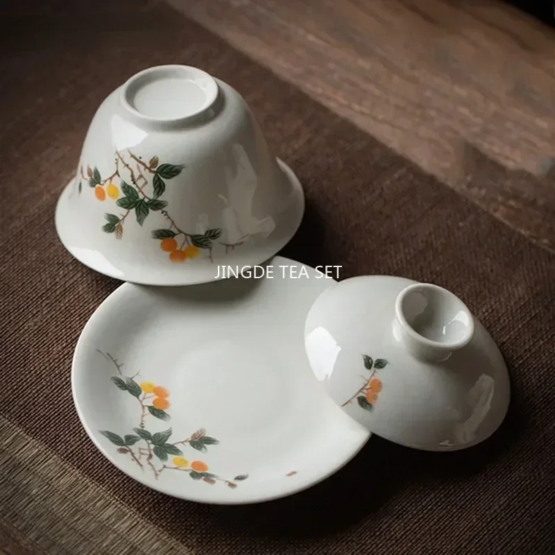 170ml Chinese Handmade Ceramic Gaiwan Teacup Hand-painted Flowers Tea Tureen Travel Tea Bowl Porcelain Set Accessories tea set