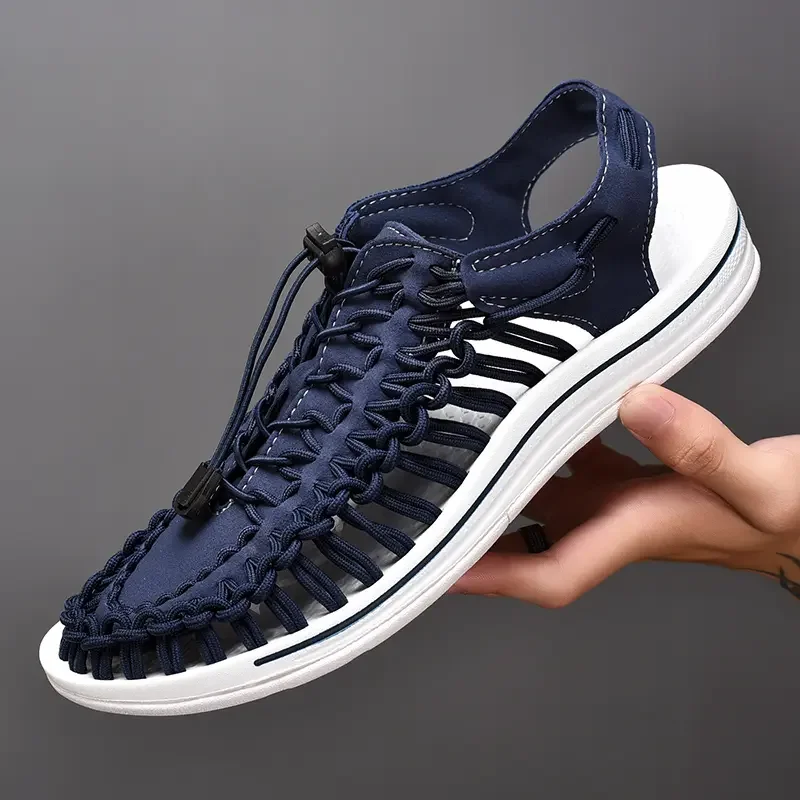 2024 New Leisure Men's Spring/Summer Knitted Sandals Fashionable and Trendy Beach Shoes with A Headband and One Step Lazy Shoes