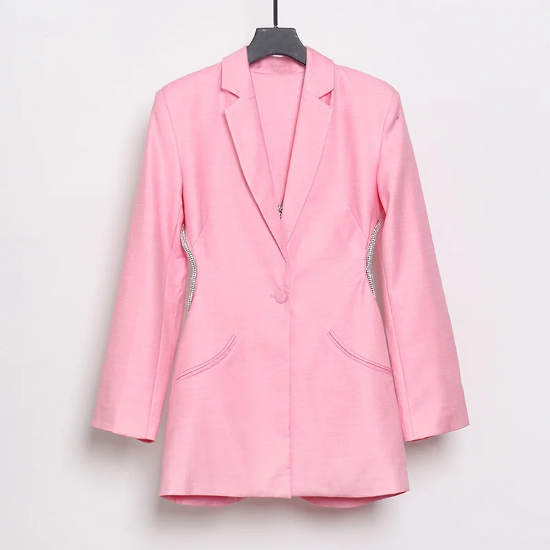 2023 New Fashion Sexy Backless Diamond Blazer Tops Female Lapel Collar Long Sleeve Slim Hollow Out Women's Coat