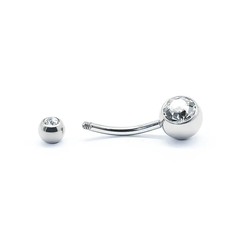 ALACLO G23 Titanium Gold Belly Button Rings, 14G 10mm Threadless Push In Curved Barbell Belly Button Piercing, Navel Piercing Jewelry, Titanium, Cubic Zirconia