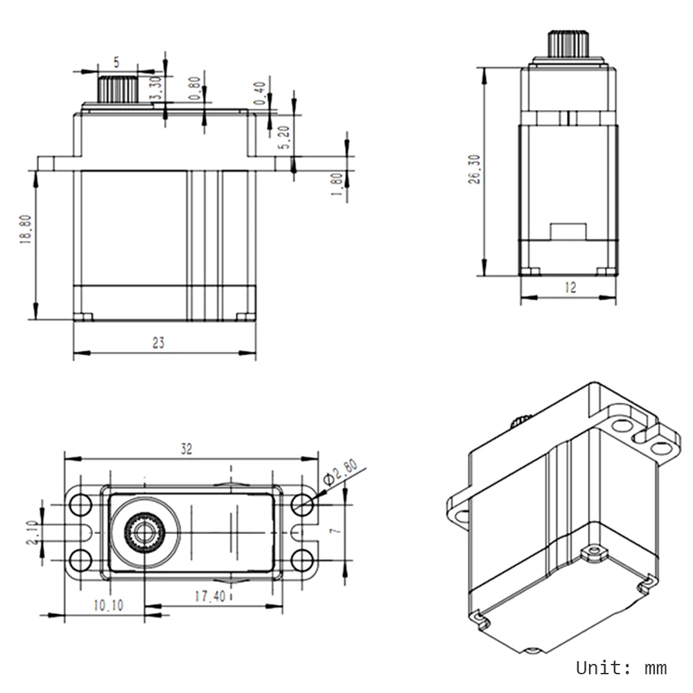 Servo numérique miniature H-11 11kg 180°/270°/360° Moteur sans noyau RC