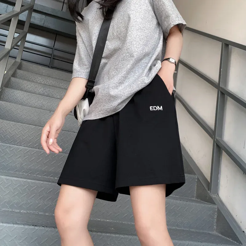 New 2025 Women's Cotton Sports Shorts Summer Thin Casual Loose Straight Hong Kong Style Trendy Mid-Length Pants