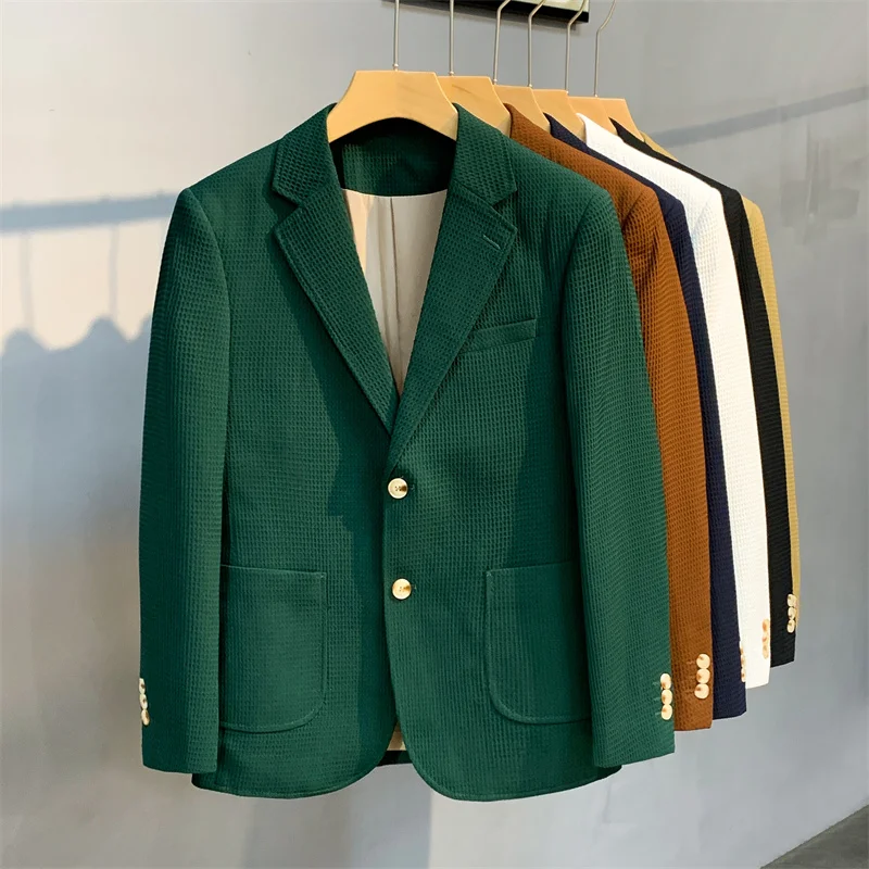 British Style Striped Casual Suit Jackets Mens Waffle Slim Fit Business Blazers Coat Homme Formal Social Prom Tuxedo 4XL-M men suits jackets