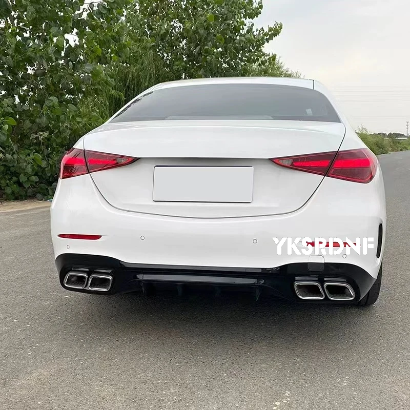 Car Styling Rear bumper diffuser For Mercedes Benz W206 C class C200L C240 C250 c280 change C63 AMG Rear lip exhaust pipe +
