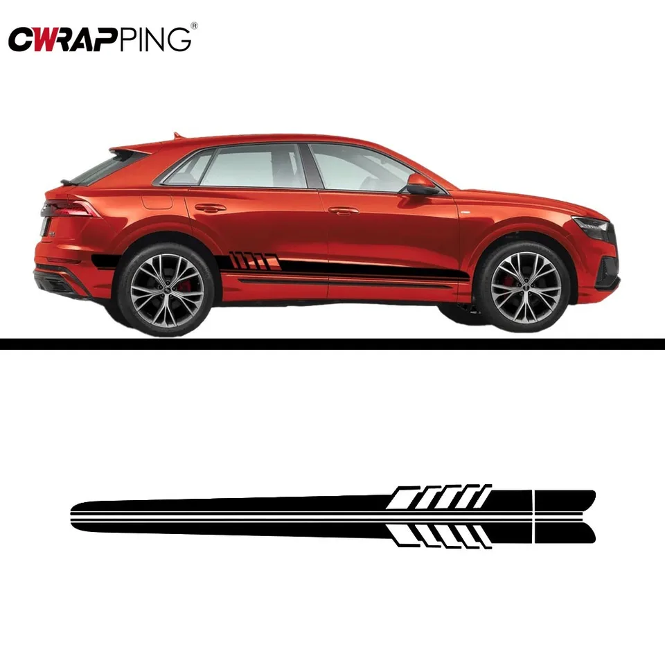 Adesivi Universali Per Auto A Strisce Laterali, 2 Pezzi, Vinile Rosso, Stile Racing, Copri Graffi, NJ023