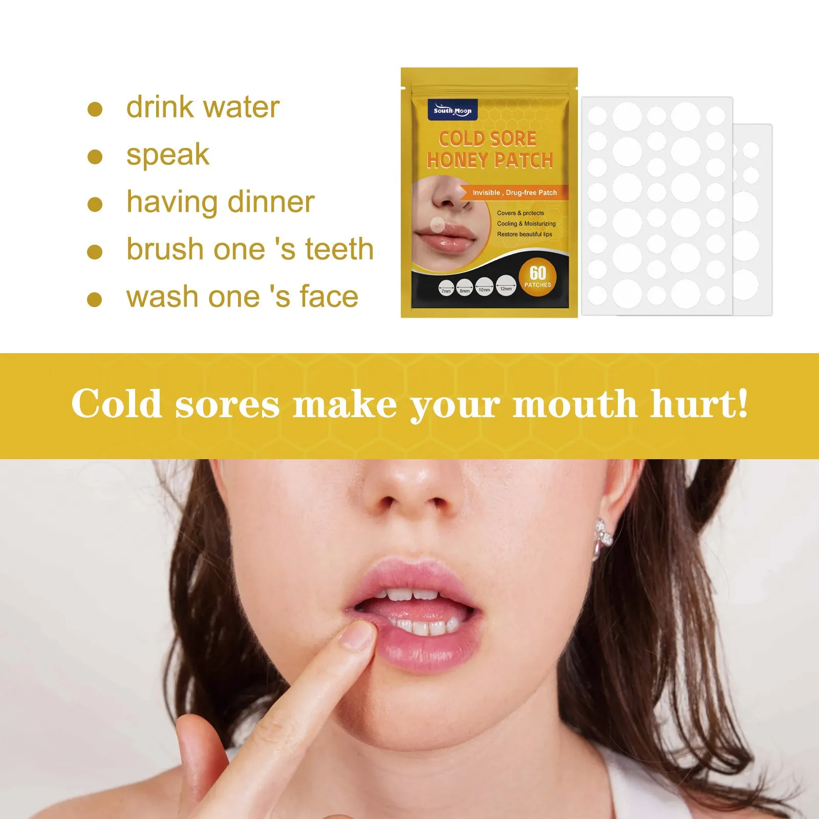 Oral Blister Patch, Cold Sore Lip Blister Patch, Cold Sore HealingHydrocolloid Lip Care 60 Pieces
