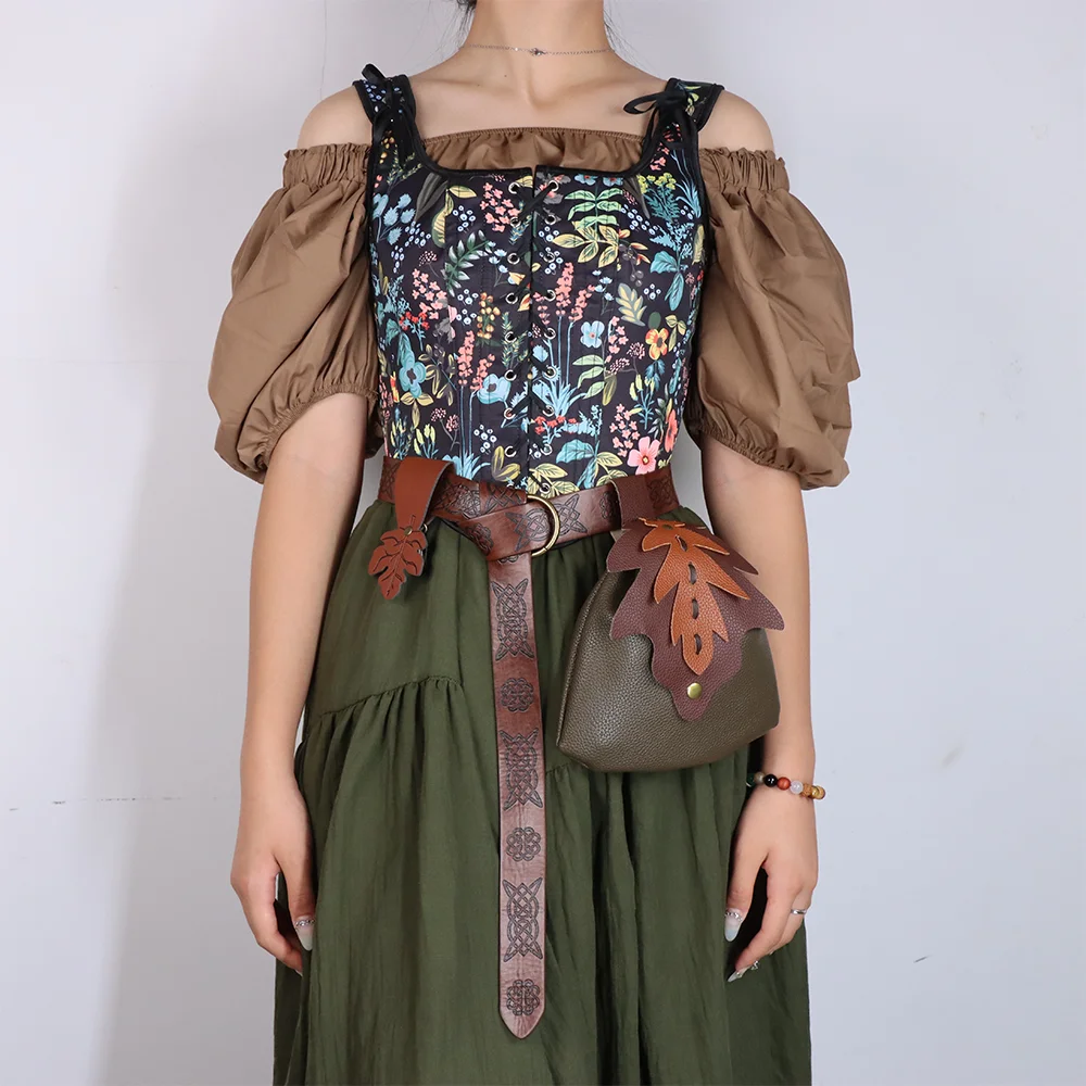 3PCS Renaissance Damen Kostüm Zubehör Set Renaissance Damen Blatt Taille Tasche und Wikinger Gürtel Wandern Outdoor Rock Clip